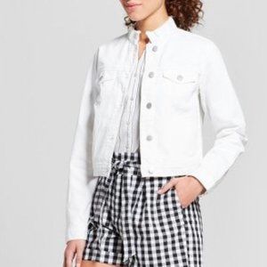 A New Day White Stand Up Frayed Collar Denim Jacket Size Small